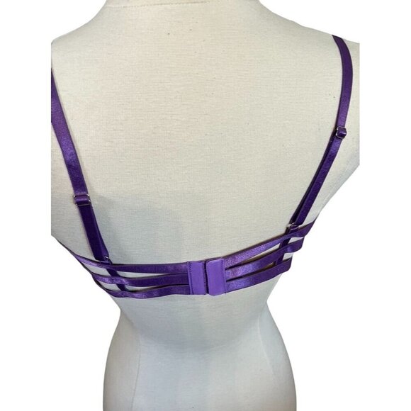 Women Bra XL Purple Sheer Floral Mesh Feminine Sexy Underwire Retro 80s - Picture 6 of 11